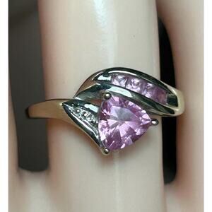 10K White Gold Lab Created Pink Sapphire Ring SZ 6.75 ~ 2.28g fine jewelry